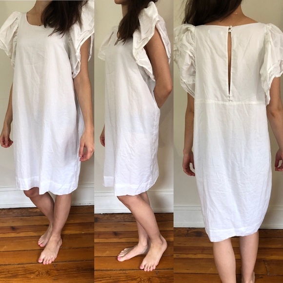 SELECTED femme white linen modern ruffle Dress 8 - Picture 1 of 6